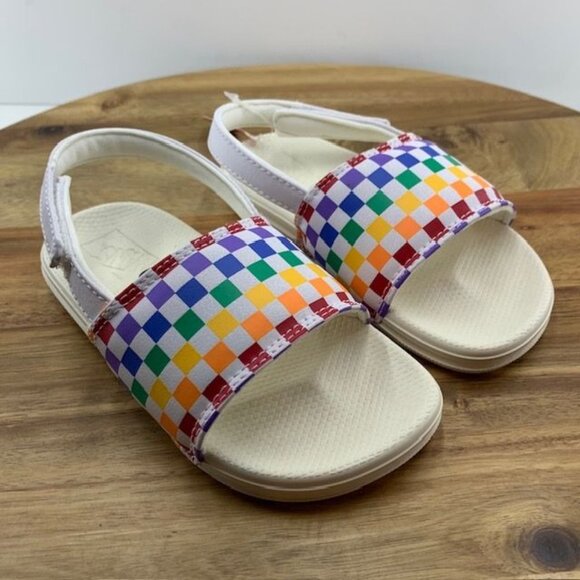 Vans Toddler La Costa Slides - Size 10 Rainbow Checkered Heel Strap New - Picture 7 of 11